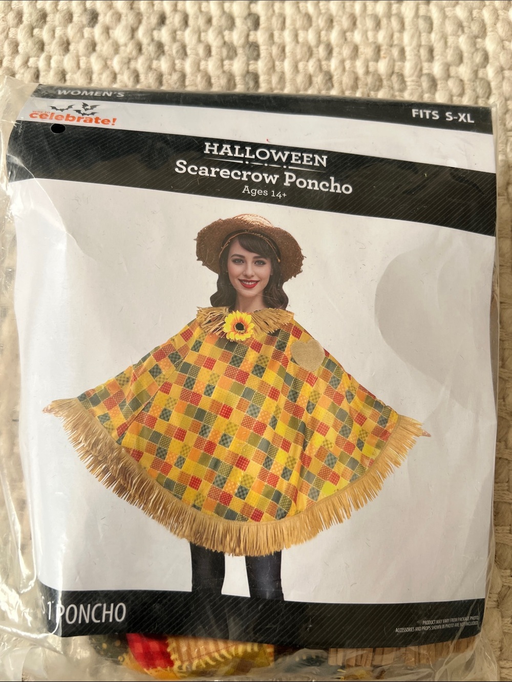Way To Celebrate Halloween Adult Plaid Scarecrow Costume Poncho New